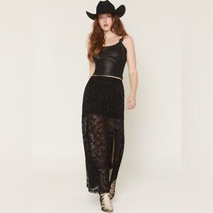 NWT Black Lace Maxi Skirt XL Auden Intimates Beach Cover Up Lingerie Boho Layer